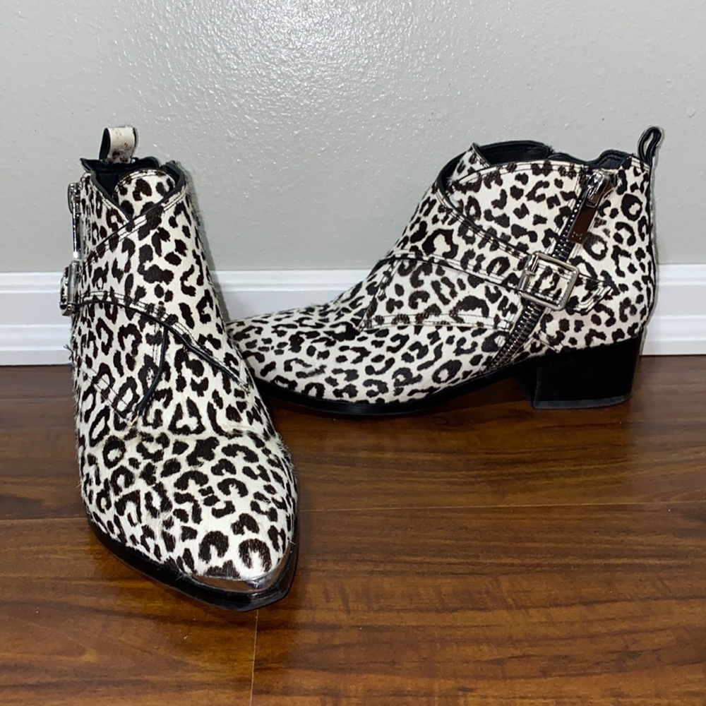 Leopard Print Ankle Boots with Buckle Detail - Women's